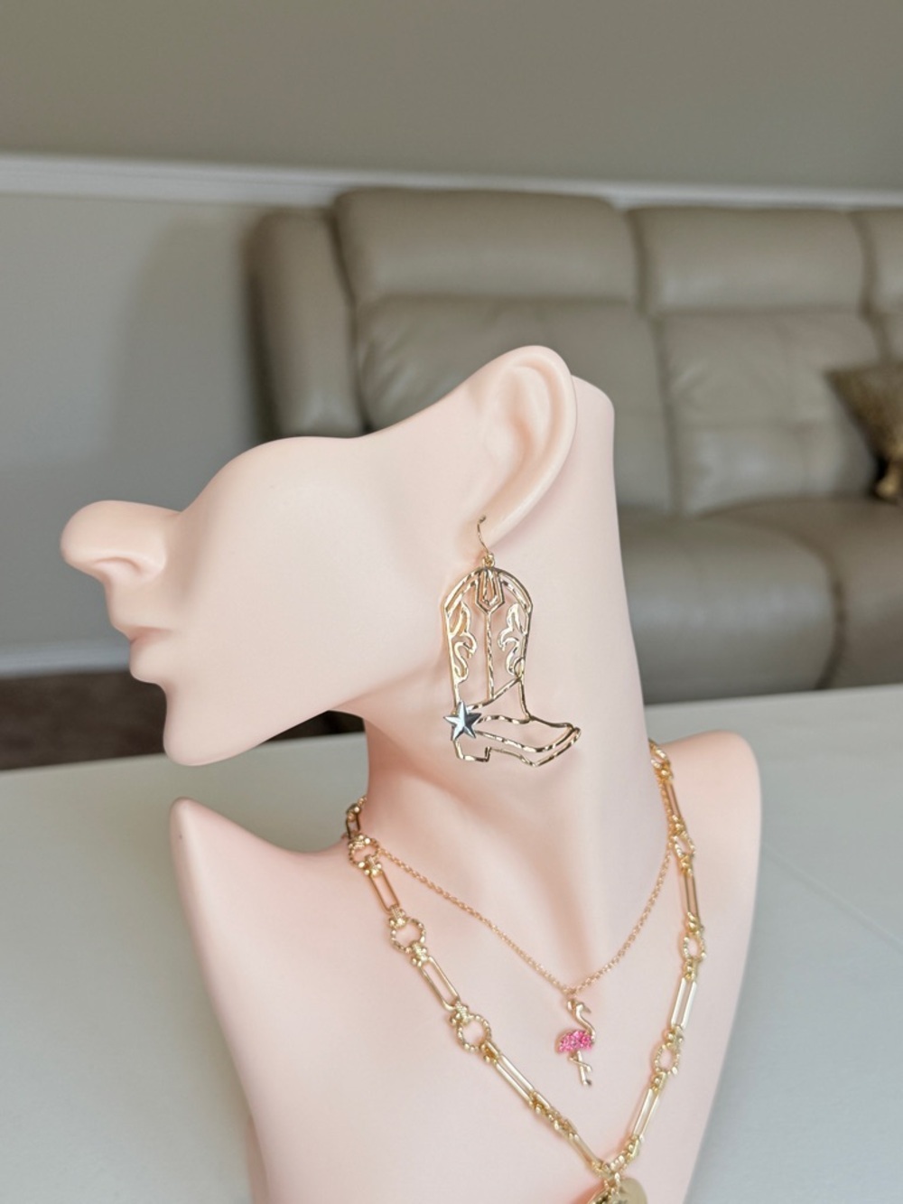 Trendy Minimalist Gold and Silver Cowboy Boot Earrings - Picture 3 of 13